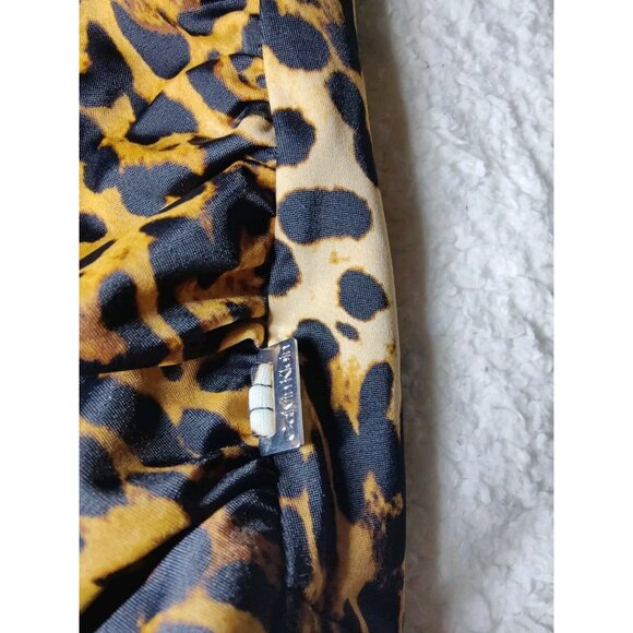 Calvin Klein High Waist Leopard Print Ruched Pleated Bikini Brief Swim Bottoms L - Picture 4 of 8